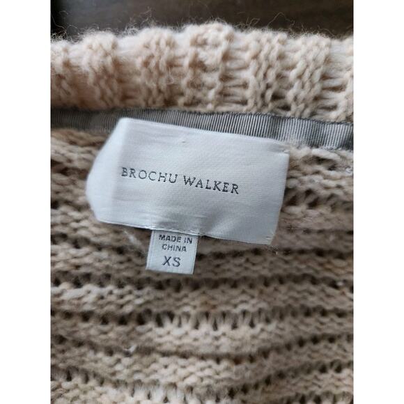 Brochu Walker Alpaca Camel Shaggy Beige Open Front Chunky Knit Cardigan Size Xs - Picture 4 of 7